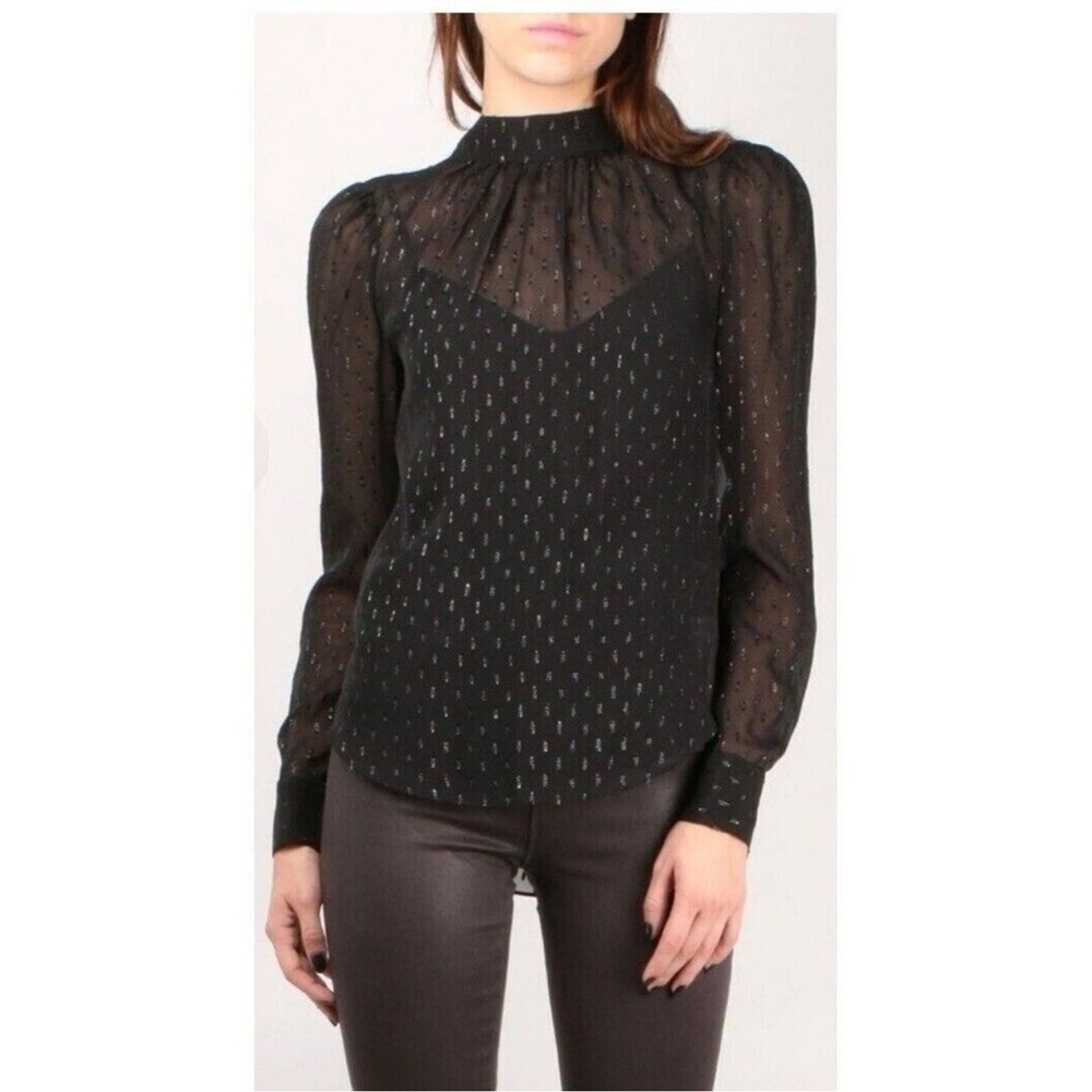 Veronica Beard Black Sheer Silk Blouse with Micro-Crystal Embellishments Size 4